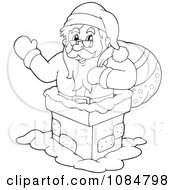 Poster, Art Print Of Outlined Santa Clause Waving In A Chimney