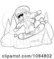 Poster, Art Print Of Outlined Snowboarding Down A Hill