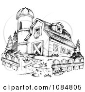 Sketched Drawing Of A Barn And Silo