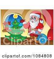 Clipart Santa With A Christmas Tree In A Home 3 Royalty Free Vector Illustration