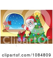 Clipart Santa With A Christmas Tree In A Home 1 Royalty Free Vector Illustration