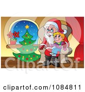 Poster, Art Print Of Girl Sitting On Santas Lap By A Christmas Tree