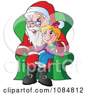 Poster, Art Print Of Christmas Girl Sitting On Santas Lap