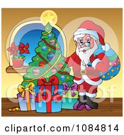 Clipart Santa With A Christmas Tree In A Home 4 Royalty Free Vector Illustration