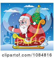 Poster, Art Print Of Santa Waving In His Sleigh With A Christmas Tree