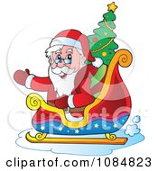 Poster, Art Print Of Waving Santa In His Sleigh With A Christmas Tree