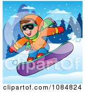 Boy Snowboarding At A Resort
