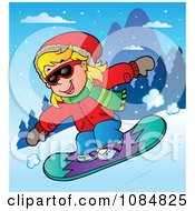 Girl Snowboarding At A Resort