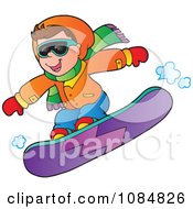 Poster, Art Print Of Boy Snowboarding In An Orange Jacket