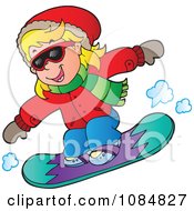 Girl Snowboarding In An Red Jacket