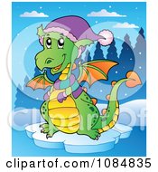 Poster, Art Print Of Winter Dragon Wearing A Scarf Mittens And Hat