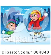 Clipart Boy And Girl Having A Snowball Fight Royalty Free Vector Illustration