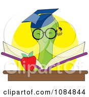Poster, Art Print Of Smart Bookworm Reading A Book By An Apple