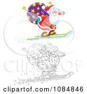 Poster, Art Print Of Outlined And Airbrushed Santas Skiing Off Of A Ledge