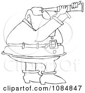 Clipart Outlined Santa Viewing Through A Scope Royalty Free Vector Illustration