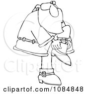 Clipart Outlined Santa Putting His Boots On Royalty Free Vector Illustration