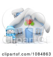 Poster, Art Print Of 3d Christmas House With A Snowman In The Yard