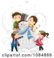 Poster, Art Print Of Happy Family Making A Snowman