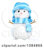 Poster, Art Print Of 3d Winter Snowman With A Red Hat And Scarf