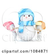 Poster, Art Print Of 3d Ivory Kids Putting Arms On A Snowman