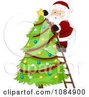 Poster, Art Print Of Santa Claus On A Ladder Decorating A Christmas Tree