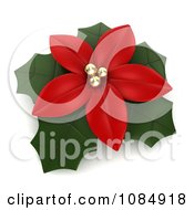 3d Red Poinsettia Flower And Leaves