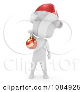 Poster, Art Print Of 3d Ivory Boy Wearing A Christmas Santa Hat And Holding A Bauble
