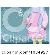 Clipart Girl Standing Outside And Catching A Snowflake Royalty Free Vector Illustration by BNP Design Studio