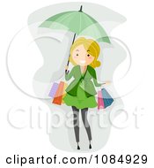 Poster, Art Print Of Blond Pregnant Woman Shopping With An Umbrella