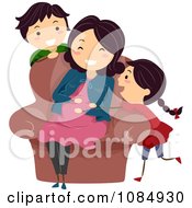 Poster, Art Print Of Happy Son Watching A Daughter Rubbing Her Pregnant Moms Baby Bump