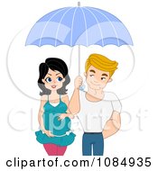 Poster, Art Print Of Happy Pregnant Couple Under An Umbrella