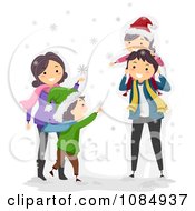 Poster, Art Print Of Happy Family Playing In Winter Snow