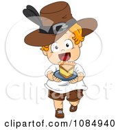 Poster, Art Print Of Thanksgiving Toddler Pilgrim Carrying A Slice Of Pie