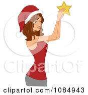 Clipart Christmas Woman Decorating With A Star Royalty Free Vector Illustration by BNP Design Studio