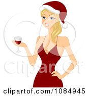Clipart Christmas Woman Holding Red Wine Royalty Free Vector Illustration by BNP Design Studio