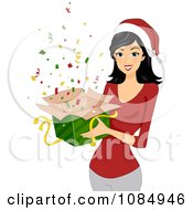 Poster, Art Print Of Christmas Woman Holding A Gift Box Of Confetti