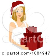 Christmas Woman Holding A Tower Of Gifts