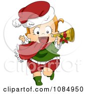 Poster, Art Print Of Christmas Toddler Running With A Trumpet