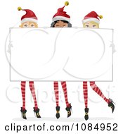 Clipart Three Christmas Women Holding A Blank Sign Royalty Free Vector Illustration