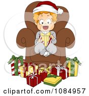 Christmas Toddler Sitting In A Chair Surrounded By Presents