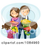 Poster, Art Print Of Happy Family Exchanging Christmas Gifts