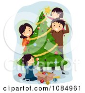 Poster, Art Print Of Happy Family Trimming Their Christmas Tree