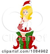 Poster, Art Print Of Christmas Pinup Woman Standing In A Gift Box