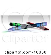 Poster, Art Print Of Green Blue And Red Crayons On A Shaded Background