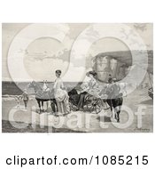 Poster, Art Print Of Two Beautiful Women By A Carriage On A Beach