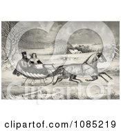Poster, Art Print Of Man And Lady Riding In A Horse Drawn Sleigh On A Wintry Road