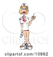 Busty Blond Female Nurse In A Short Dress Holding A Stethoscope
