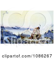 Poster, Art Print Of Native American Man In The Cold By A Fire Watching A Plane Fly Above