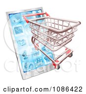 Poster, Art Print Of 3d Shopping Cart Emerging From A Touch Phone