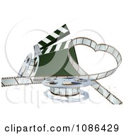 3d Strip Of Movie Film In A Heart With A Clapper And Reels